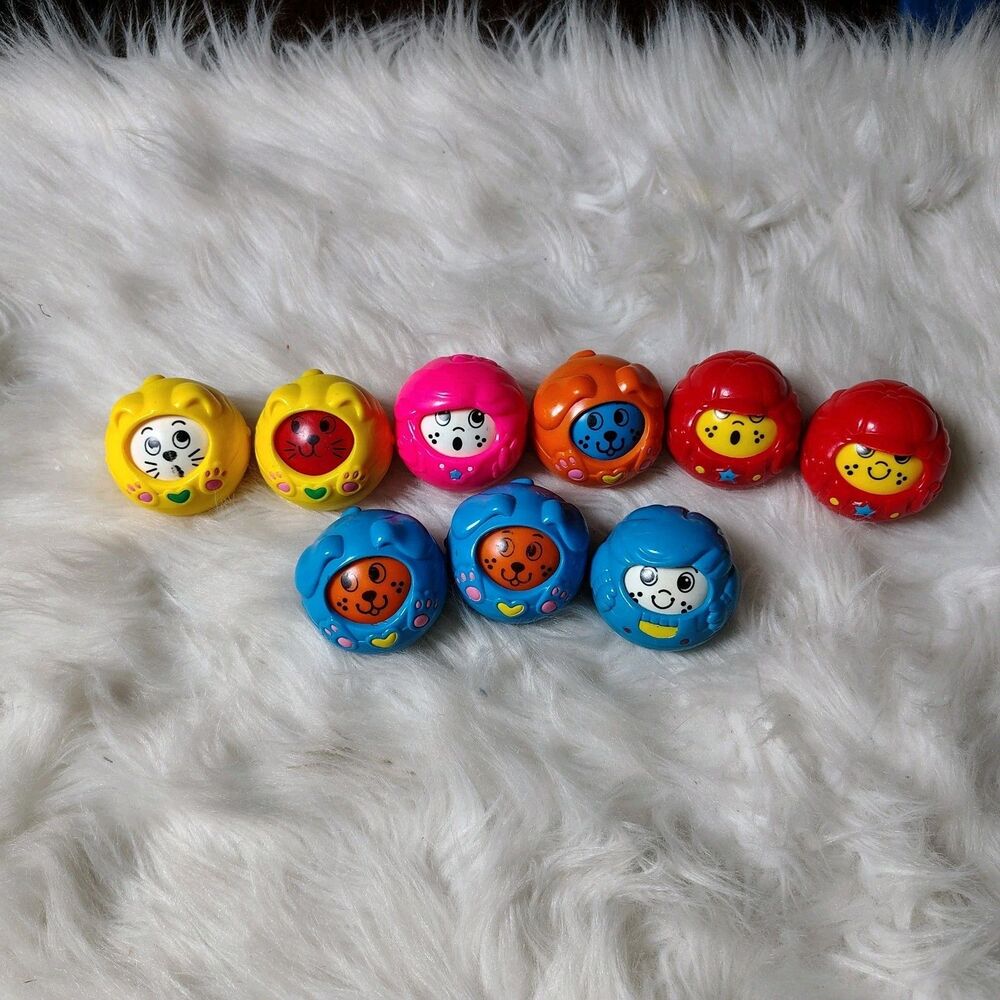 Lot of 9 Fisher Price 1994 Roll Around Balls  Changing Faces Sensory Balls